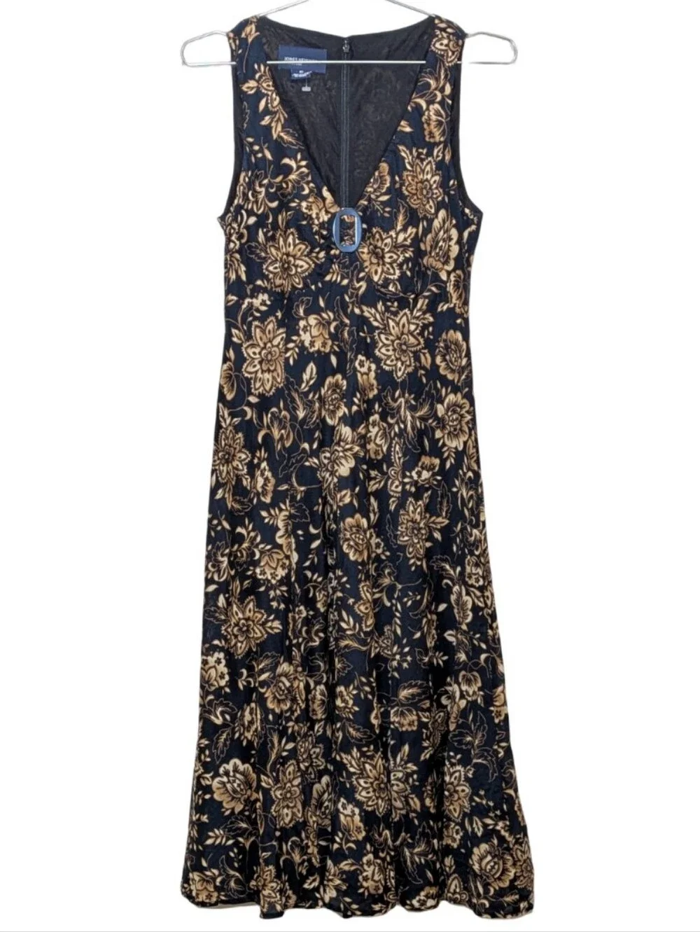 Jones New York | Black Cream  Brown Floral Tank Dress | Y2K | Bohemian | Chic |